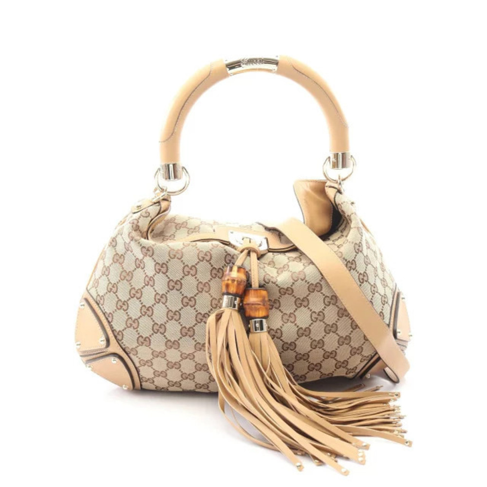 Gucci Indy GG Canvas Handbag Leather Beige Cream